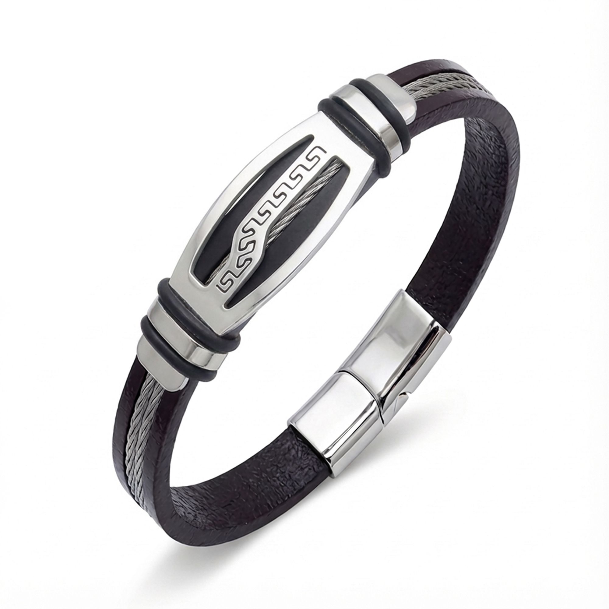 
             Ranel Takı Deri Kordonlu Çelik Halat Erkek Bileklik 38104B17D6 
        