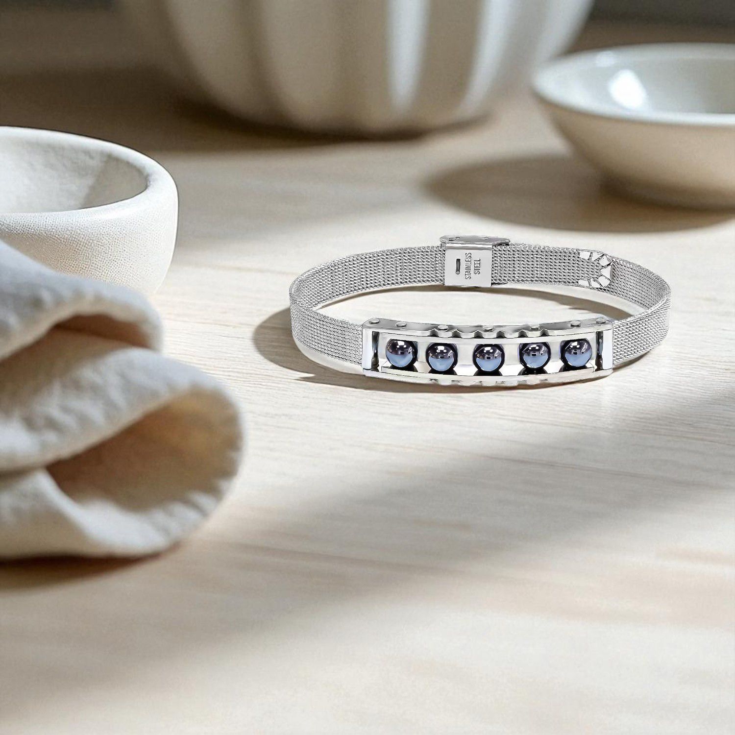 
             Ranel Takı Hematit Taşı Ve Paslanmaz Çelik Bileklik 38102B23D5 
        