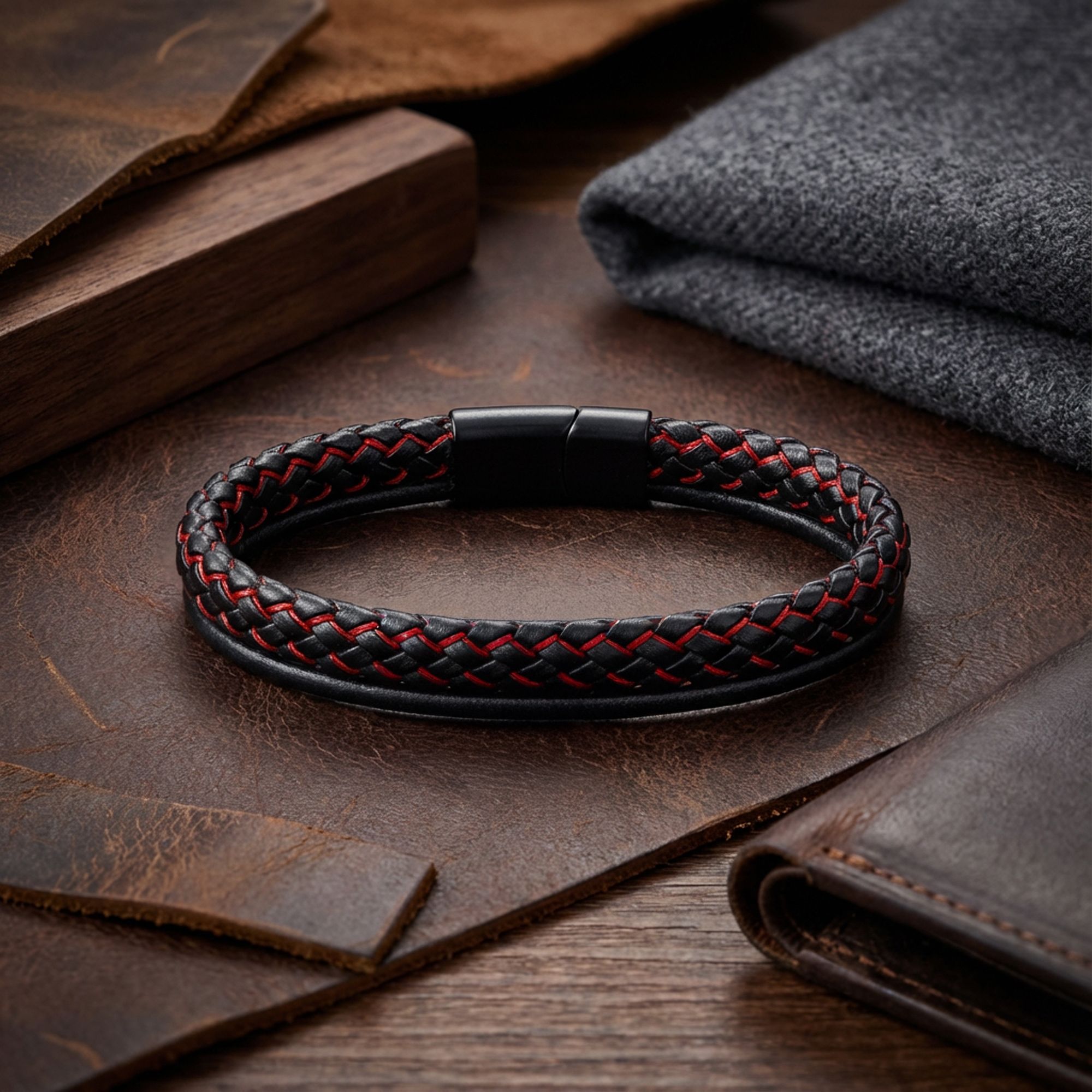 
             Ranel Takı Kırmızı Renk Çoklu Deri Bileklik 38103B5D5 
        