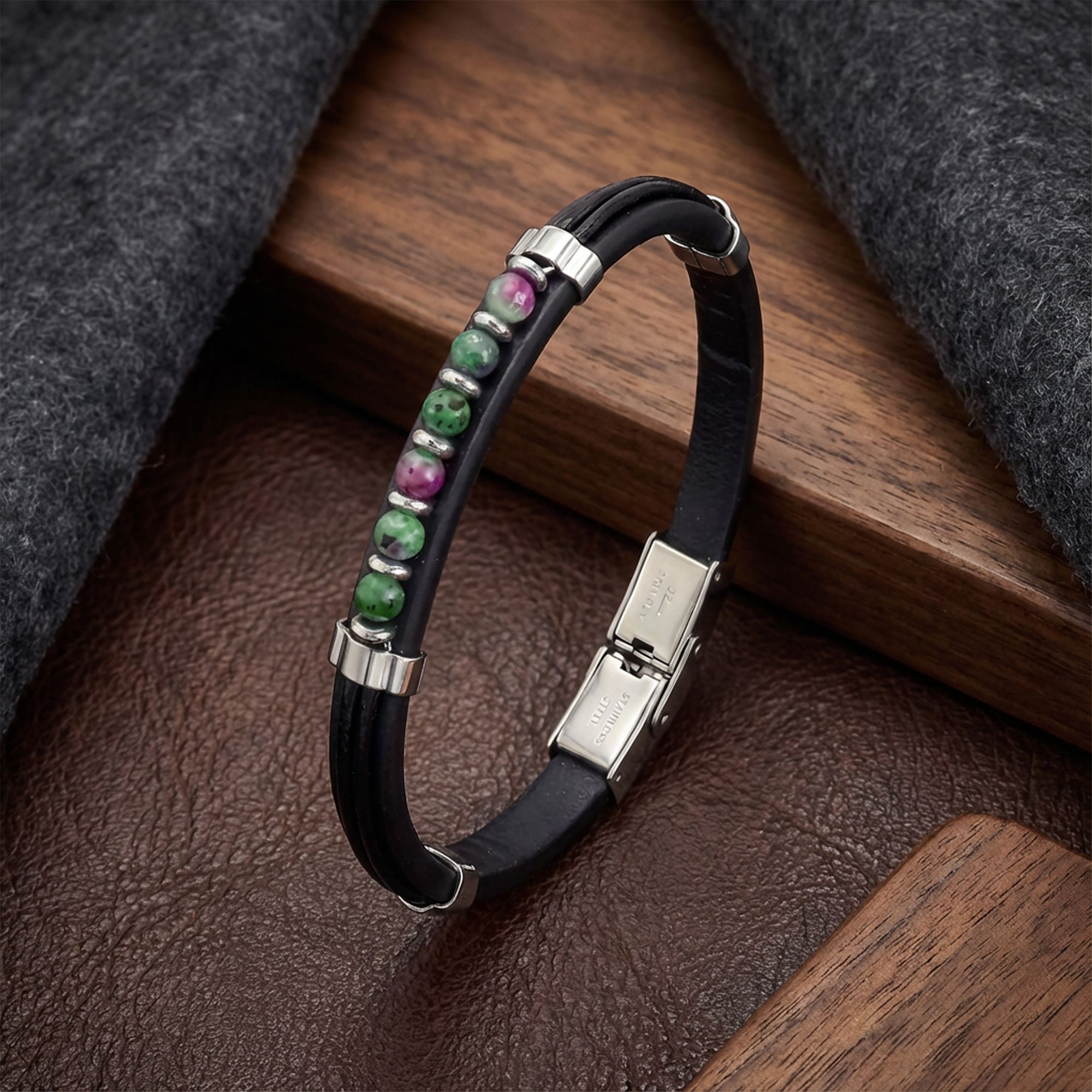 
             Ranel Takı Zümrüt Taşlı Deri Bileklik 38101G6D5M 
        