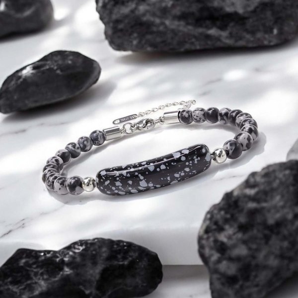 
             Ranel Takı Snowy Obsidian Doğaltaş Çelik Halat Ve Çelik Klipsli Bileklik 38102B19D2 
        