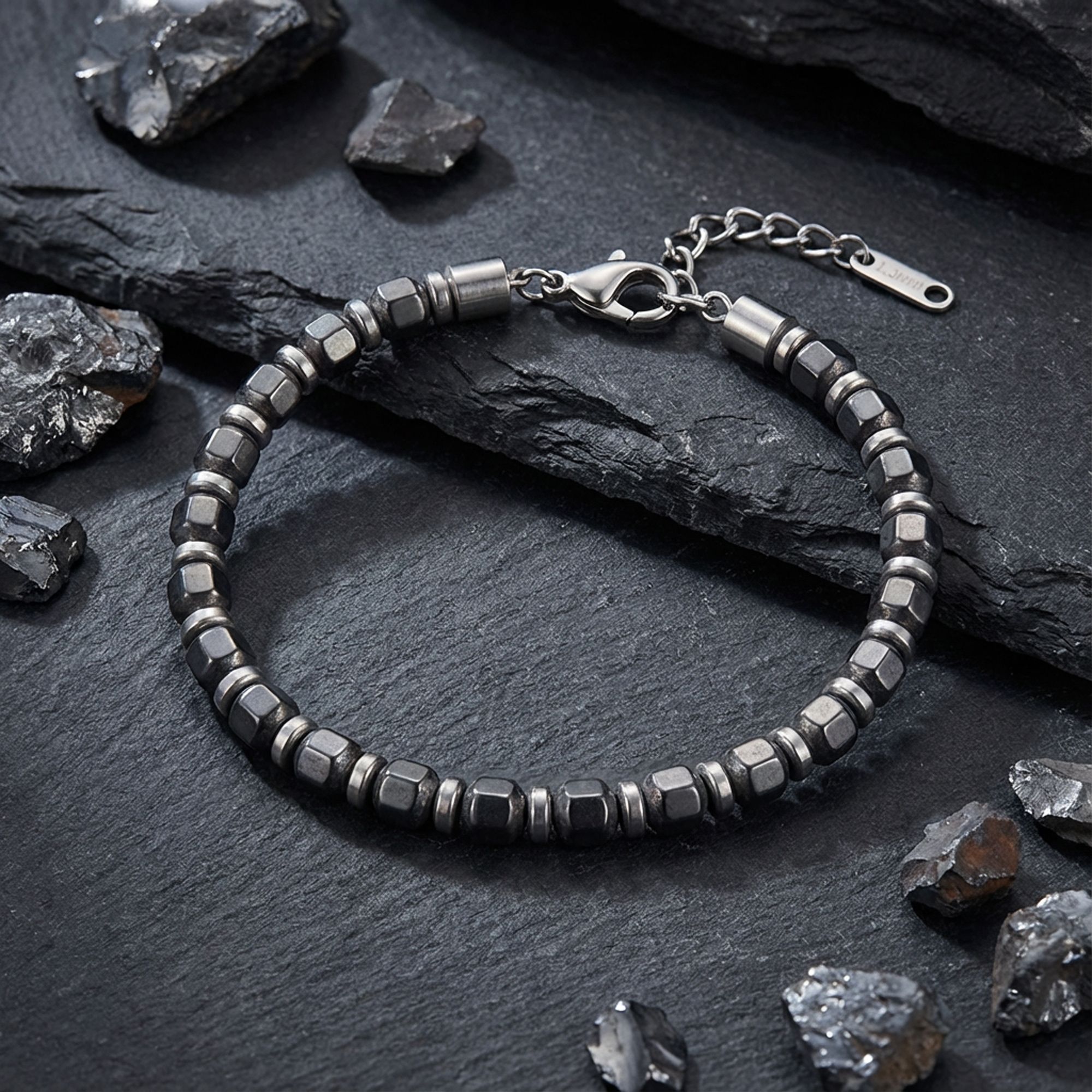 
             Ranel Takı Esmas Kesim Hematit Ayaranabilir Çelik Zincir Bileklik 38102B10D5 
        