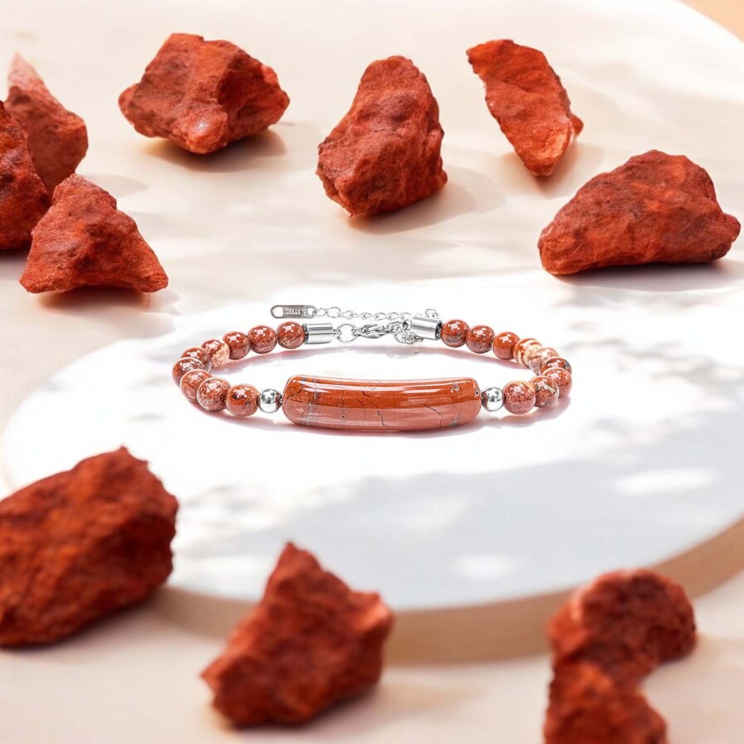 
             Ranel Takı Kırmızı Jasper Doğaltaş Çelik Halat Ve Çelik Klipsli Bileklik 38102B19D5 
        