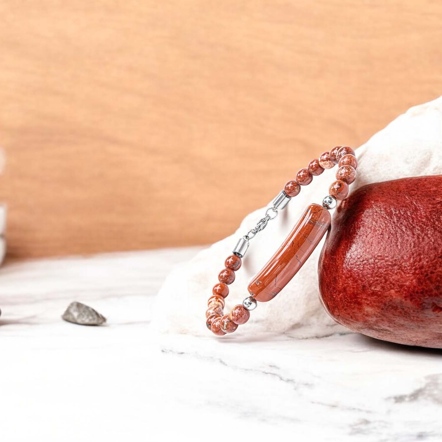 
             Ranel Takı Kırmızı Jasper Doğaltaş Çelik Halat Ve Çelik Klipsli Bileklik 38102B19D5 
        