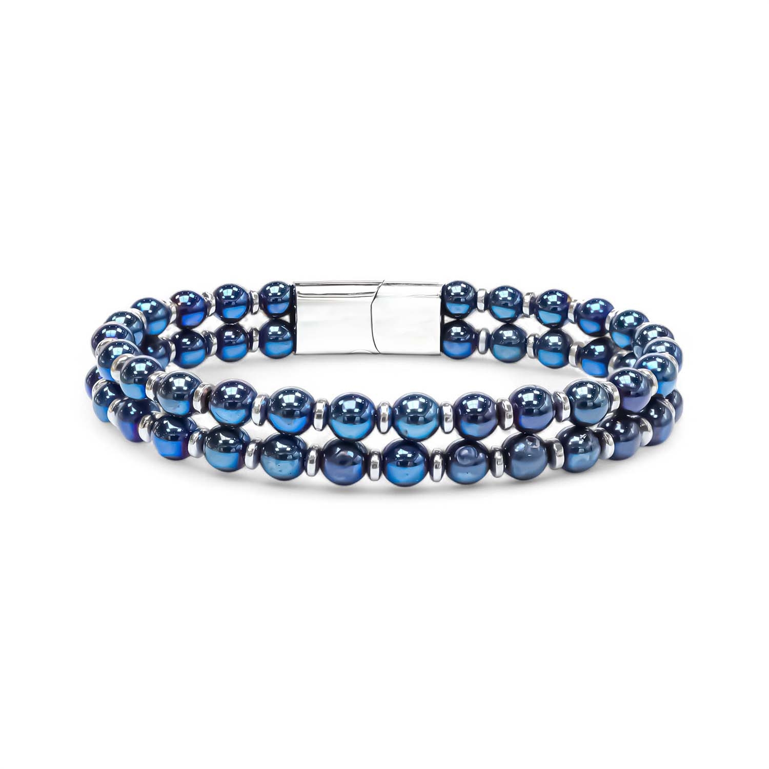 
             Ranel Takı Çift Mavi Ve Gümüş Renk Hematit Çelik Bileklik 38102B20D6 
        