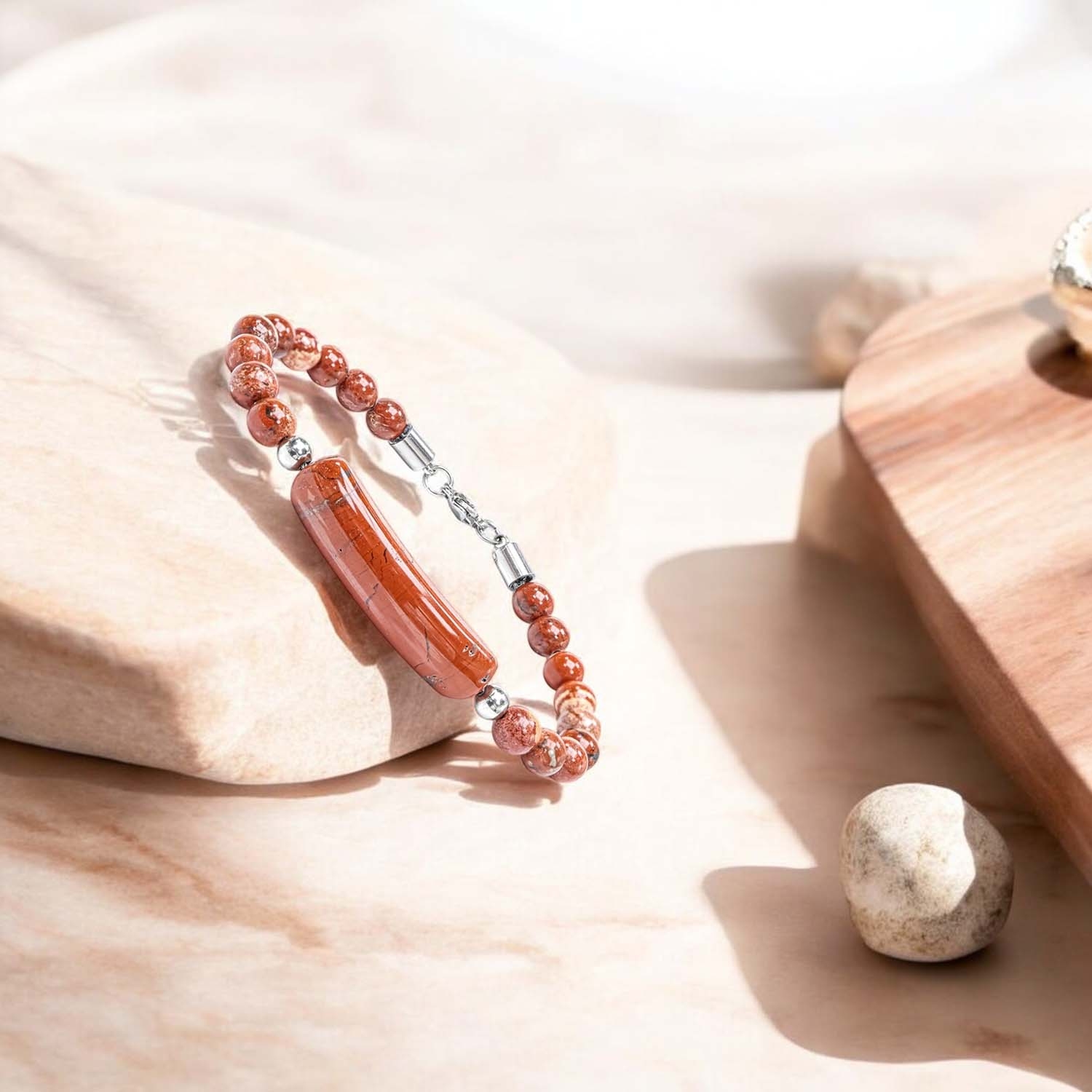 
             Ranel Takı Kırmızı Jasper Doğaltaş Çelik Halat Ve Çelik Klipsli Bileklik 38102B19D5 
        