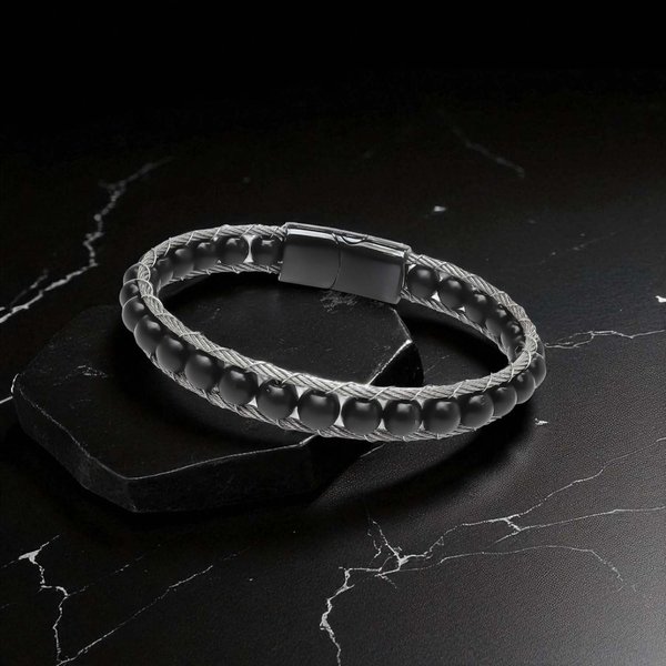 
             Ranel Takı Oniks Doğaltaş Ve Çelik Halat Örme Bileklik 38102B2DH1 
        