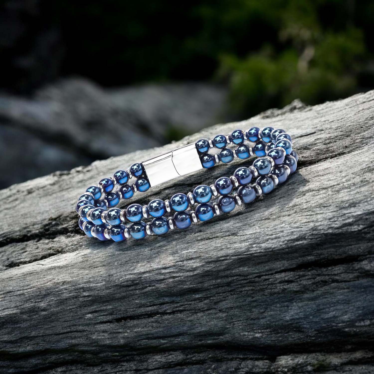 
             Ranel Takı Çift Mavi Ve Gümüş Renk Hematit Çelik Bileklik 38102B20D6 
        