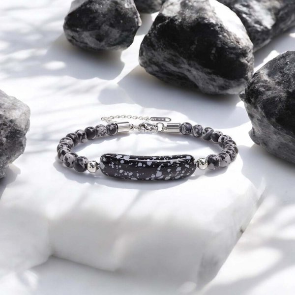 
             Ranel Takı Snowy Obsidian Doğaltaş Çelik Halat Ve Çelik Klipsli Bileklik 38102B19D2 
        