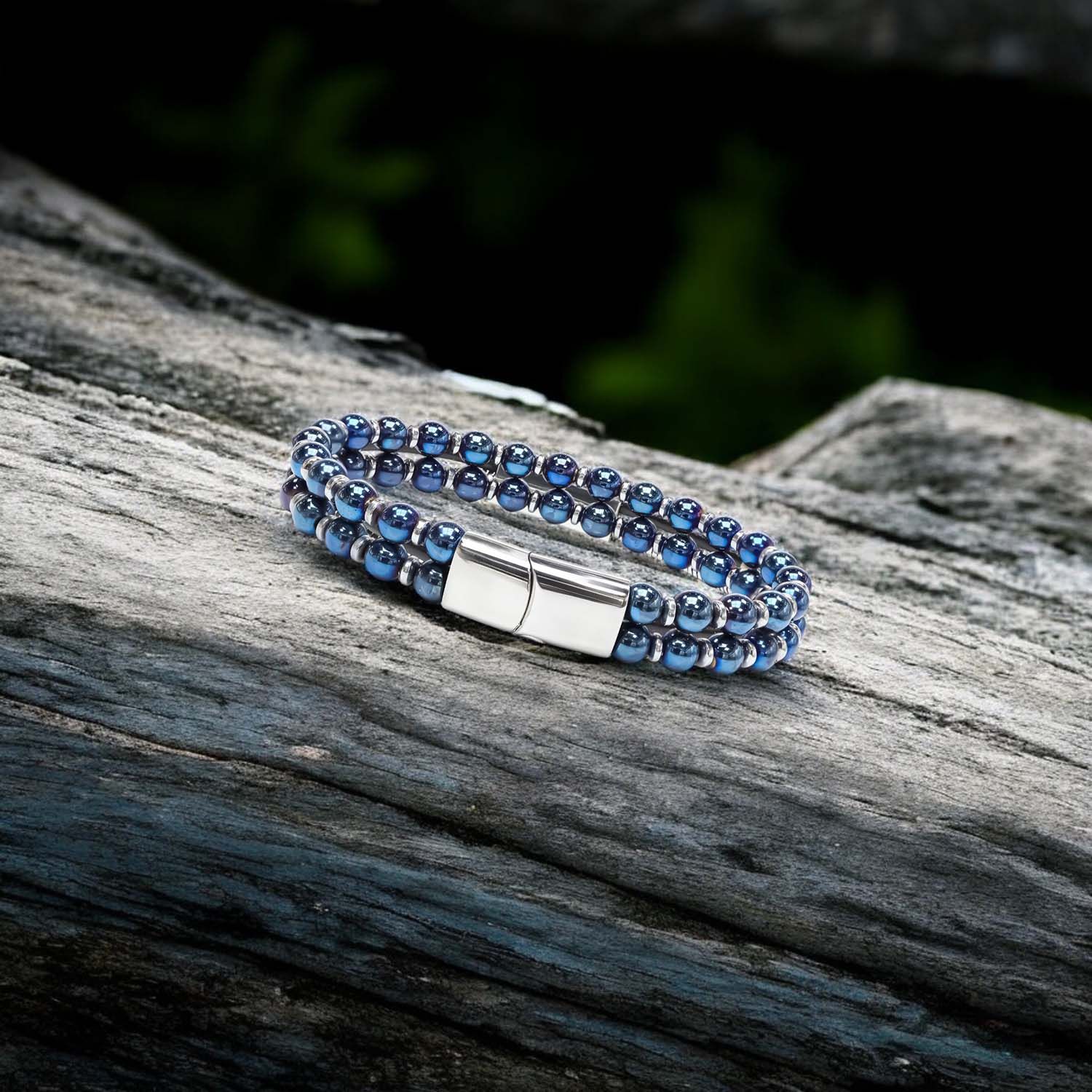 
             Ranel Takı Çift Mavi Ve Gümüş Renk Hematit Çelik Bileklik 38102B20D6 
        