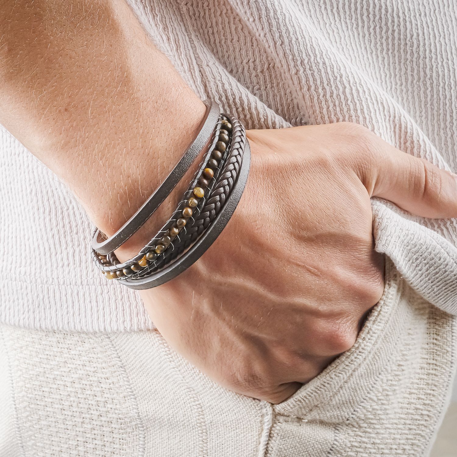 
             Ranel Takı Kaplan Gözü Doğaltaş Ve Deri Bileklik 38102B9D12 
        